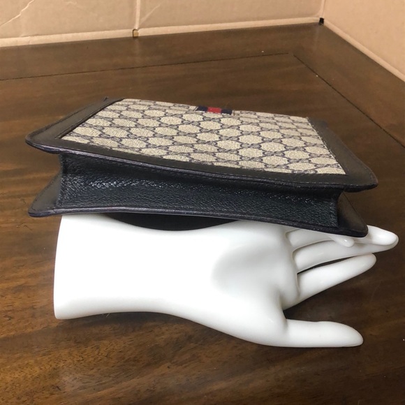 GUCCI GG Ophidia Sherryline Stripe Navy Leather Grey Coated Canvas Crossbody Bag - Picture 12 of 17